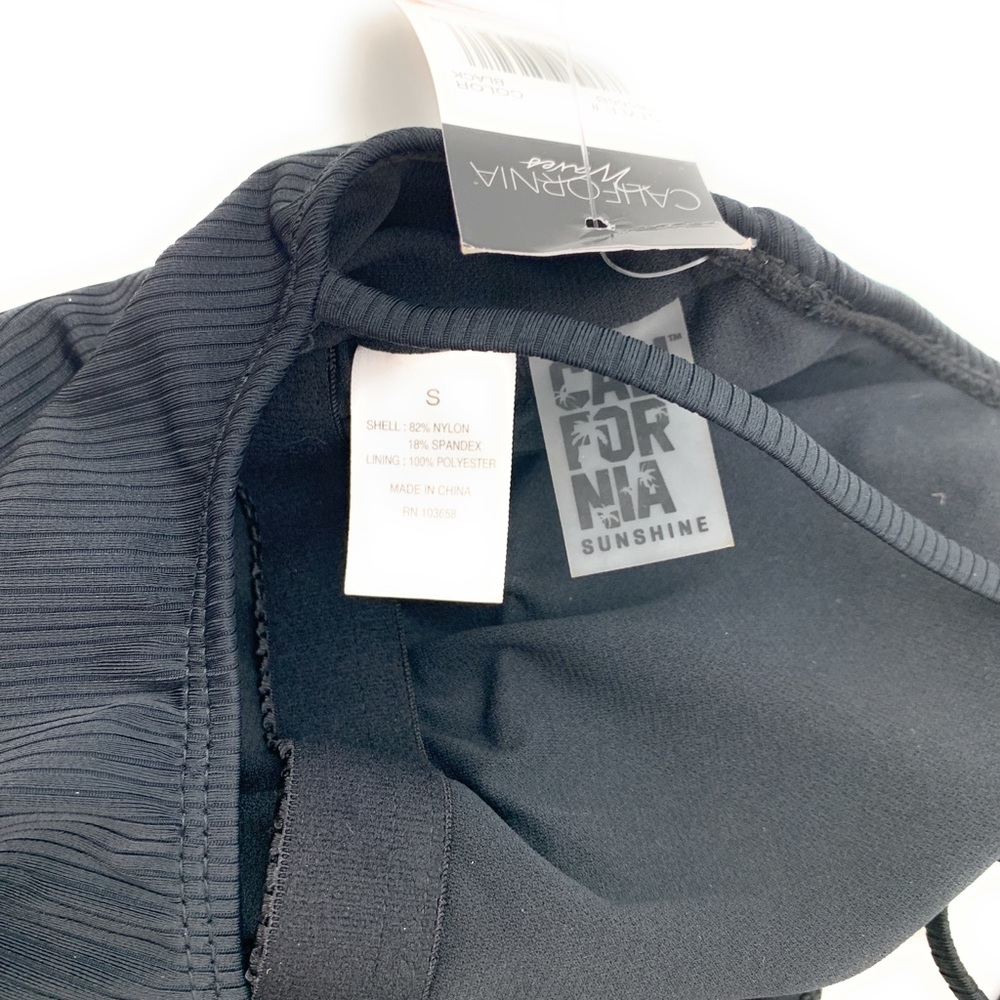 4/$25 Black Ribbed One Piece Shoulder Tie Swimsuit - Picture 5 of 6